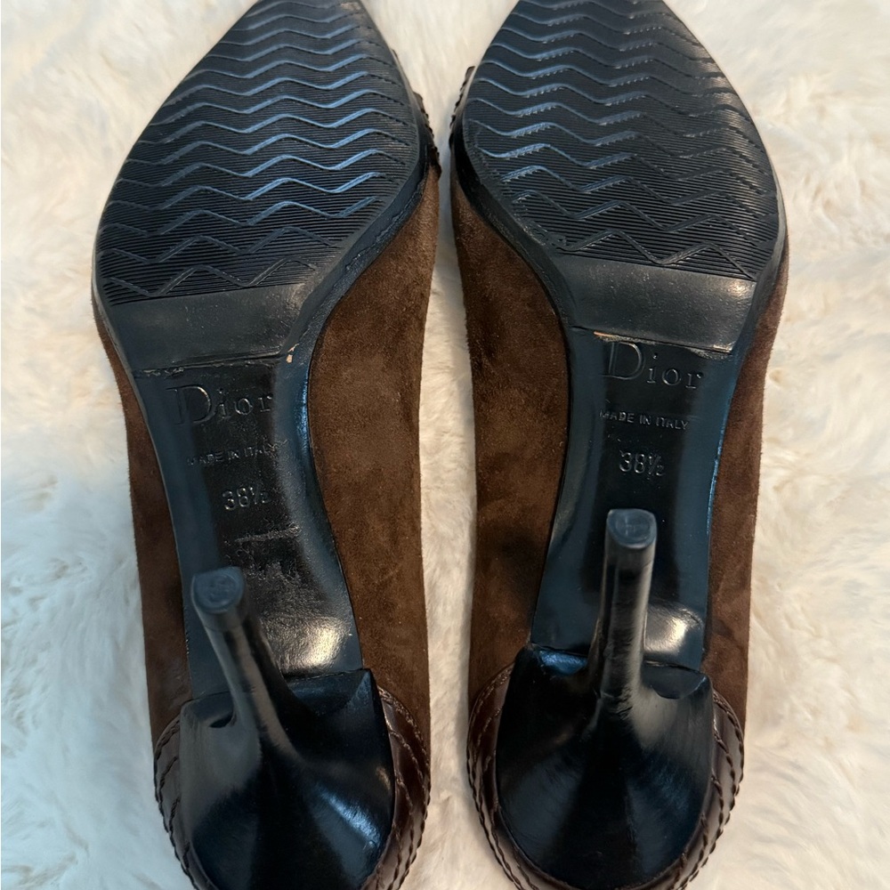 Dior Dark Brown Pointed-Toe Heels with Branded Accent - Picture 2 of 6